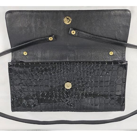 CARLOS FALCHI VINTAGE RARE BLACK CROC HANDBAG W/ SNAP CLOSURE 12.5" L X 6" H - Picture 5 of 14
